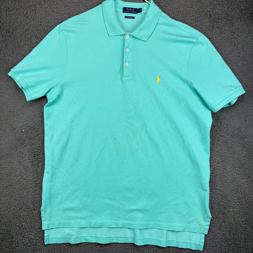 Polo Ralph Lauren Mens Large Stretch Mesh Polo Shirt Aqua Blue Yellow Pony L